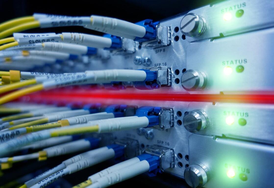  A network switch with green lights on status