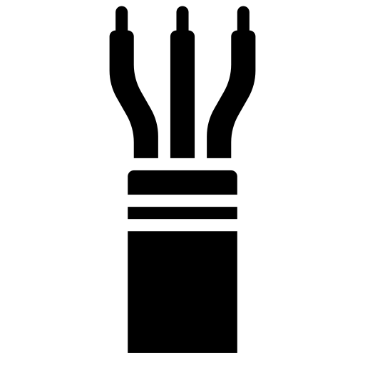 A black and white icon of a three pronged electrical plug. 